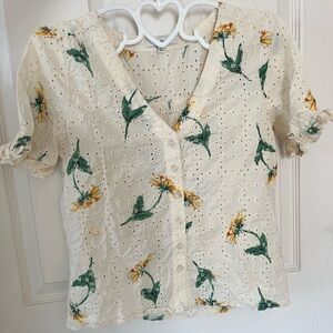 Madewell Cream Floral Eyelet Blouse